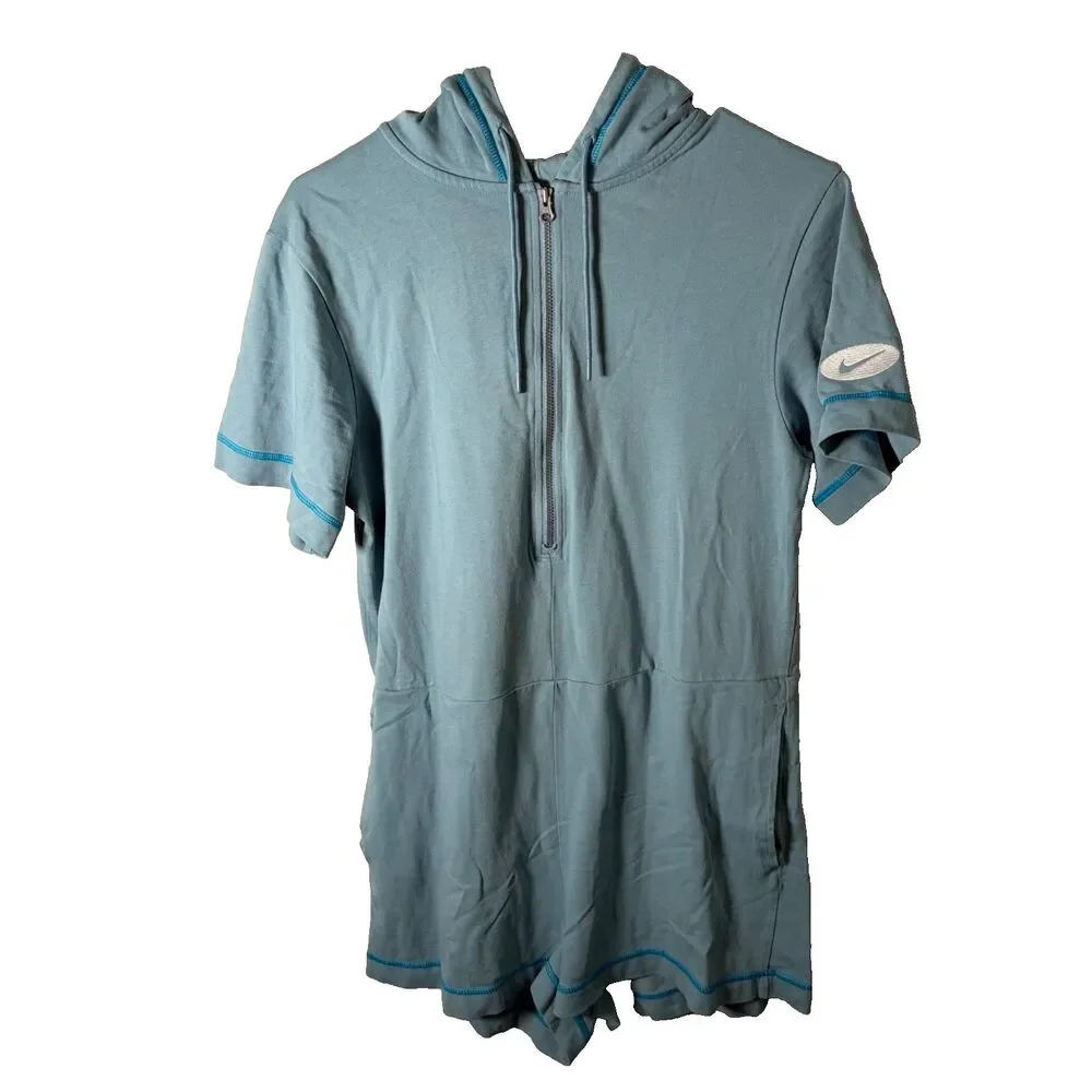 Nike Romper Women's Small Blue One Piece Hoodie 1/4 Zip Sweatshirt Short Sleeve